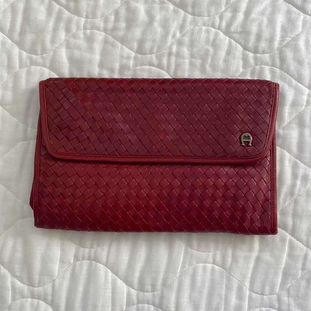 Vintage 80s leather Etienne Aigner woven leather clutch purse